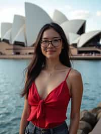 woman as digital nomad in Sydney with the Sydney Opera House in the background