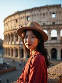 woman as digital nomad in Rome with the Colosseum in the background