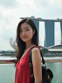 woman as digital nomad in Singapore with Marina Bay Sands in background