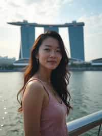 woman as digital nomad in Singapore with Marina Bay Sands in background