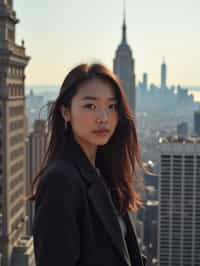 woman as digital nomad in New York City with Manhattan in background