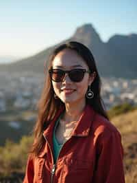 woman as digital nomad in Cape Town with the Table Mountain in the background