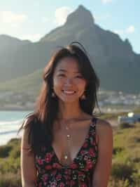 woman as digital nomad in Cape Town with the Table Mountain in the background