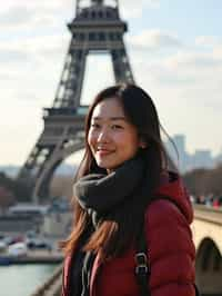 woman as digital nomad in Paris with the Eiffel Tower in background