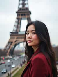 woman as digital nomad in Paris with the Eiffel Tower in background