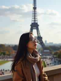 woman as digital nomad in Paris with the Eiffel Tower in background