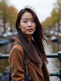 woman as digital nomad in Amsterdam with the Amsterdam Canals in background