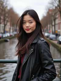 woman as digital nomad in Amsterdam with the Amsterdam Canals in background