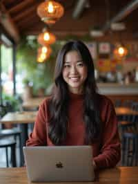 woman as digital nomad in Chiang Mai in front of coworking