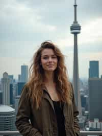 woman as digital nomad in Toronto with the CN Tower in the background