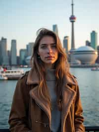 woman as digital nomad in Toronto with the CN Tower in the background