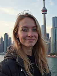 woman as digital nomad in Toronto with the CN Tower in the background