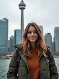 woman as digital nomad in Toronto with the CN Tower in the background