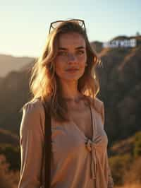 woman as digital nomad in Los Angeles with the Hollywood sign in the background