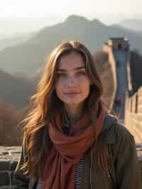 woman as digital nomad in Beijing with the Great Wall in the background