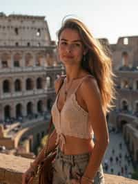 woman as digital nomad in Rome with the Colosseum in the background