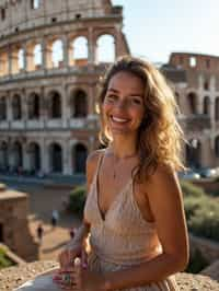 woman as digital nomad in Rome with the Colosseum in the background