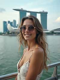 woman as digital nomad in Singapore with Marina Bay Sands in background