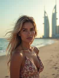 woman as digital nomad in Dubai with skyline in background