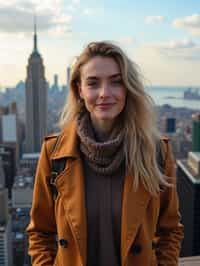 woman as digital nomad in New York City with Manhattan in background