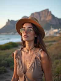 woman as digital nomad in Cape Town with the Table Mountain in the background