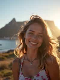 woman as digital nomad in Cape Town with the Table Mountain in the background