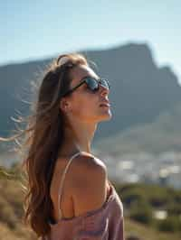 woman as digital nomad in Cape Town with the Table Mountain in the background