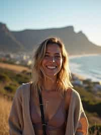 woman as digital nomad in Cape Town with the Table Mountain in the background