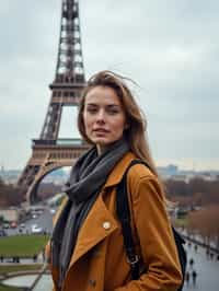 woman as digital nomad in Paris with the Eiffel Tower in background