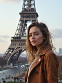 woman as digital nomad in Paris with the Eiffel Tower in background