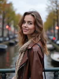 woman as digital nomad in Amsterdam with the Amsterdam Canals in background