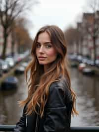 woman as digital nomad in Amsterdam with the Amsterdam Canals in background