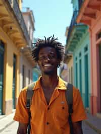 man as digital nomad in Havana with the colorful old town in the background