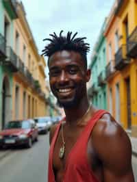 man as digital nomad in Havana with the colorful old town in the background