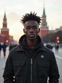 man as digital nomad in Moscow with the Kremlin in the background