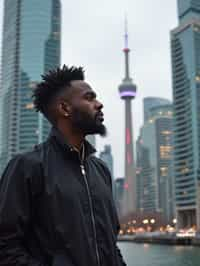 man as digital nomad in Toronto with the CN Tower in the background