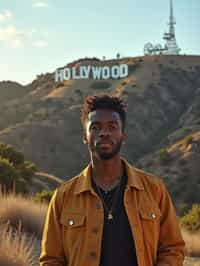 man as digital nomad in Los Angeles with the Hollywood sign in the background