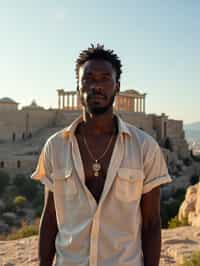 man as digital nomad in Athens with the Acropolis in the background