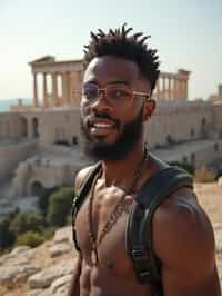 man as digital nomad in Athens with the Acropolis in the background