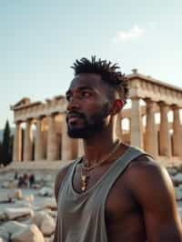 man as digital nomad in Athens with the Acropolis in the background