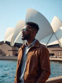 man as digital nomad in Sydney with the Sydney Opera House in the background