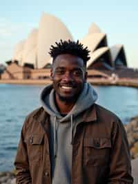 man as digital nomad in Sydney with the Sydney Opera House in the background