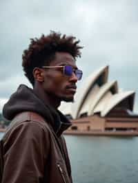 man as digital nomad in Sydney with the Sydney Opera House in the background