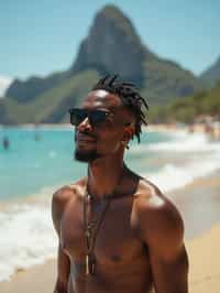 man as digital nomad in Rio de Janeiro at Ipanema Beach