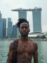 man as digital nomad in Singapore with Marina Bay Sands in background