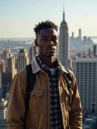 man as digital nomad in New York City with Manhattan in background