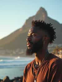 man as digital nomad in Cape Town with the Table Mountain in the background