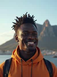 man as digital nomad in Cape Town with the Table Mountain in the background