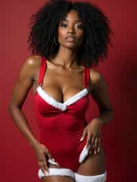 woman wearing (naughty Christmas) (sexy Christmas costume) Santa outfit posing for photo