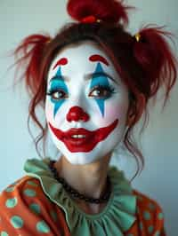 woman as Clown with Clown Makeup, blank background